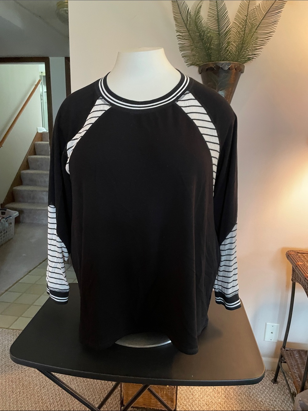 Maurices Black Sweater with White Striped Panels